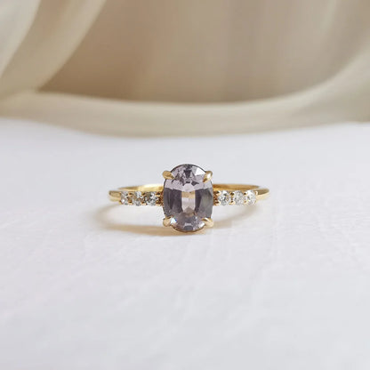 18K Metallic Orb Grey Spinel and Diamond Ring