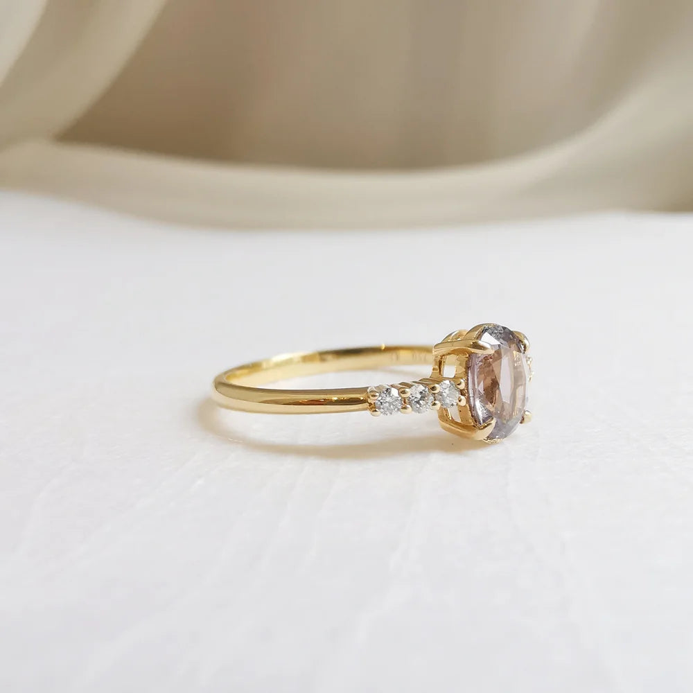 18K Metallic Orb Grey Spinel and Diamond Ring