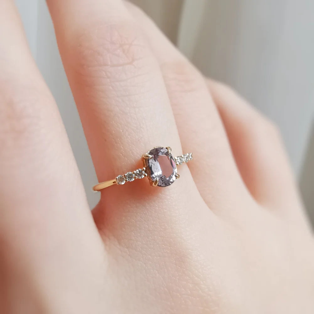 18K Metallic Orb Grey Spinel and Diamond Ring