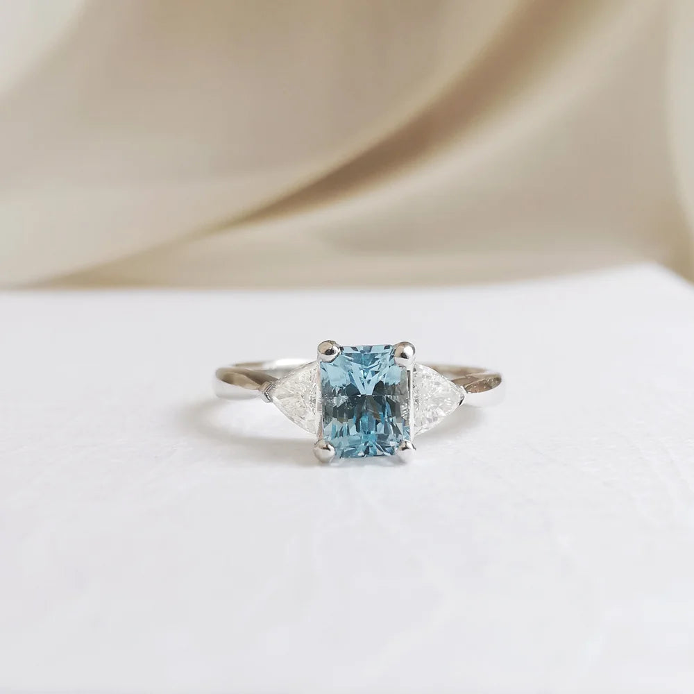 Aquamarine and Diamond Trilogy Ring