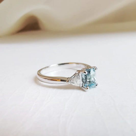 Aquamarine and Diamond Trilogy Ring