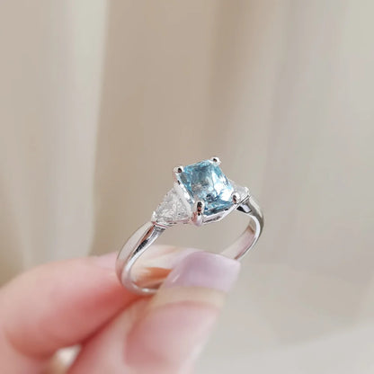 Aquamarine and Diamond Trilogy Ring