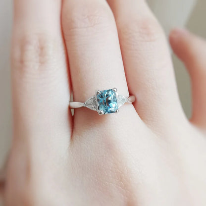 Aquamarine and Diamond Trilogy Ring