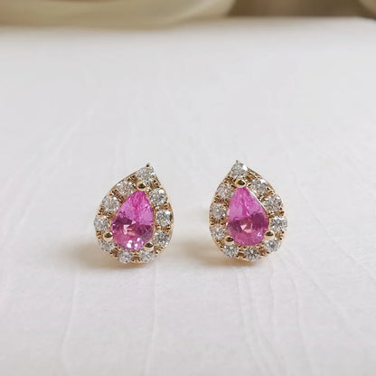 Pink Pear Sapphire Studs