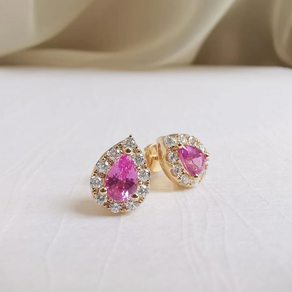 Pink Pear Sapphire Studs