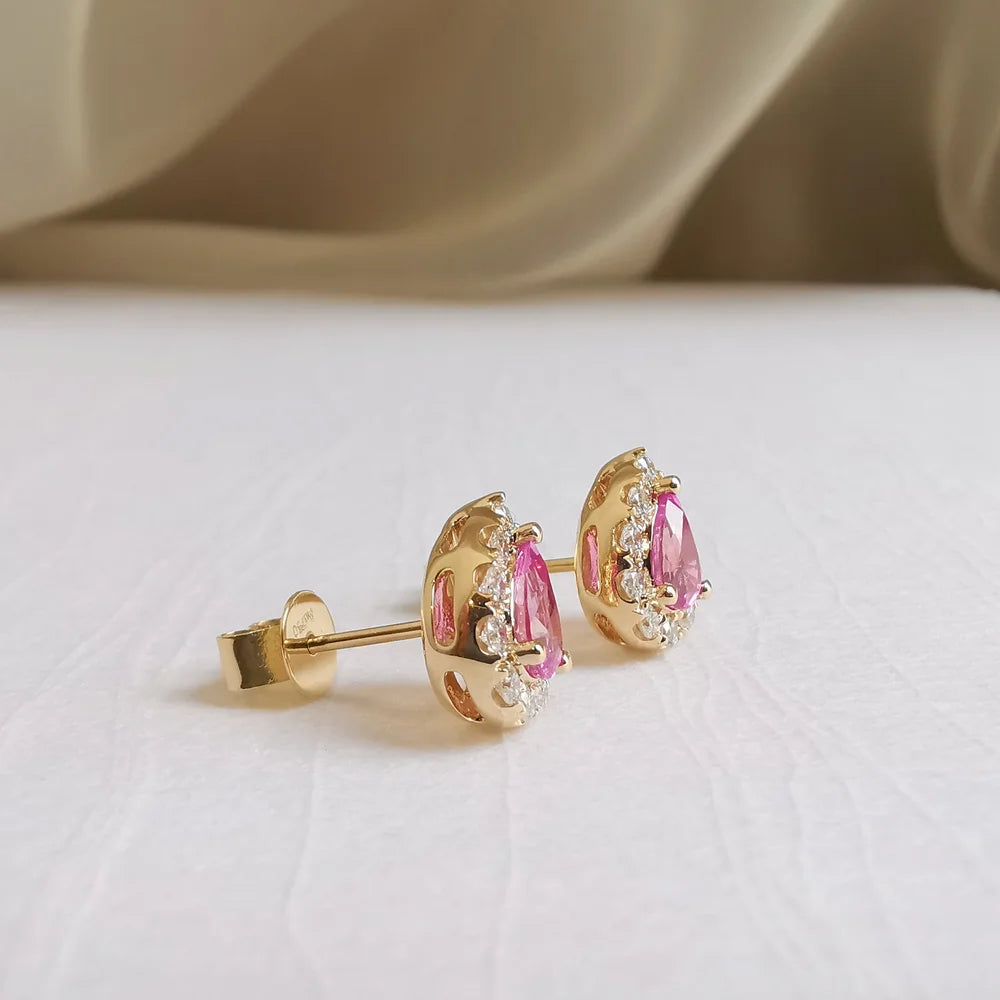 Pink Pear Sapphire Studs