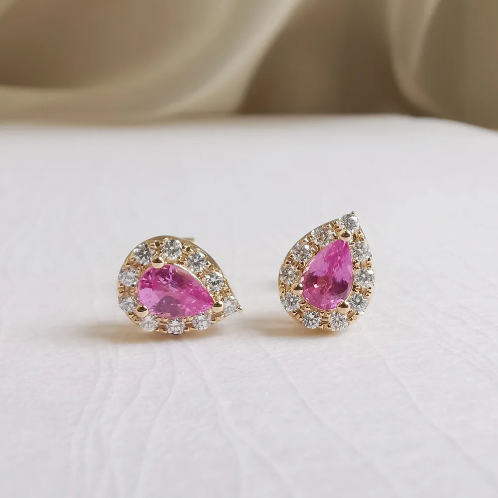 Pink Pear Sapphire Studs