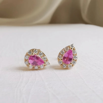 Pink Pear Sapphire Studs