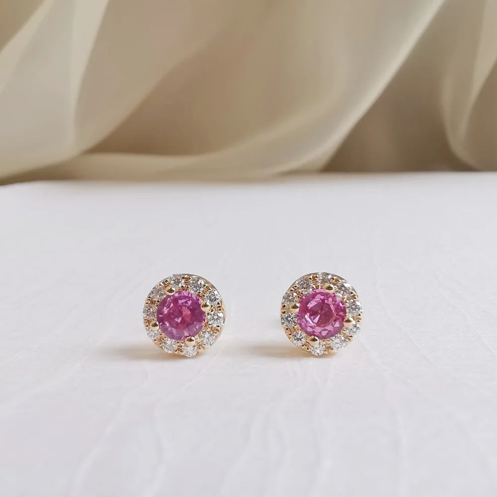 Midi Round Pink Sapphire Earrings