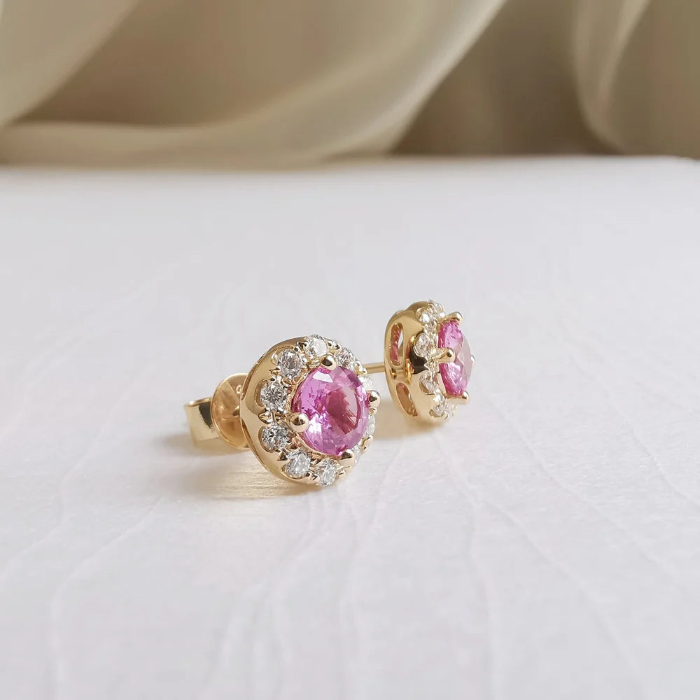 Midi Round Pink Sapphire Earrings