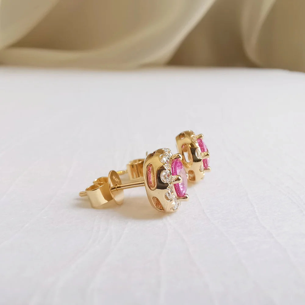 Midi Round Pink Sapphire Earrings