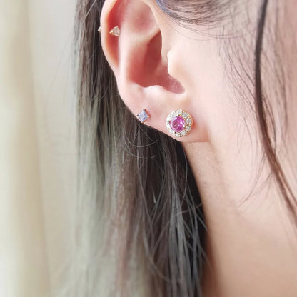 Midi Round Pink Sapphire Earrings