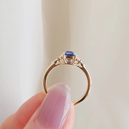 18K Blue Cushion Sapphire Shirley Ring