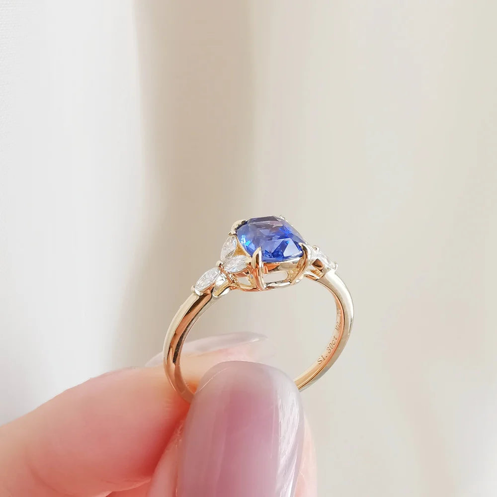 18K Blue Cushion Sapphire Shirley Ring