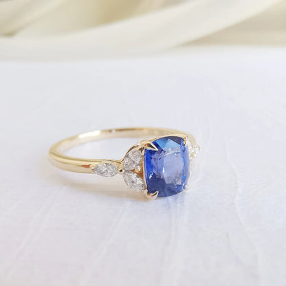 18K Blue Cushion Sapphire Shirley Ring