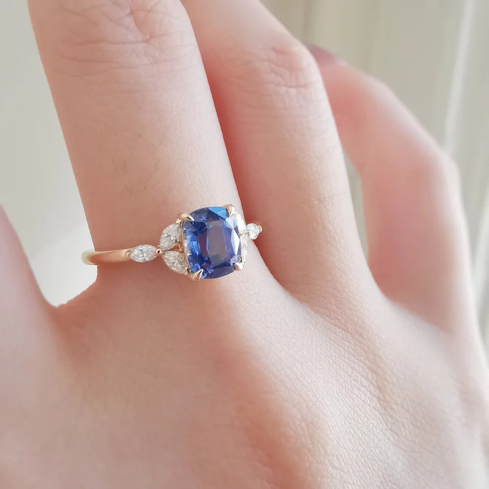 18K Blue Cushion Sapphire Shirley Ring