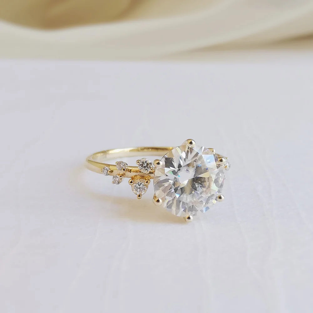 14K "The Gardenia" Moissanite Ring (Round Brilliant & Oval Cut Available)