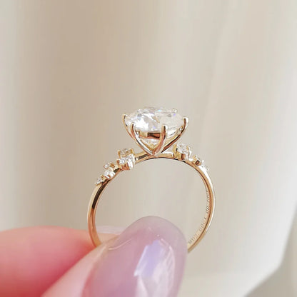 14K "The Gardenia" Moissanite Ring (Round Brilliant & Oval Cut Available)