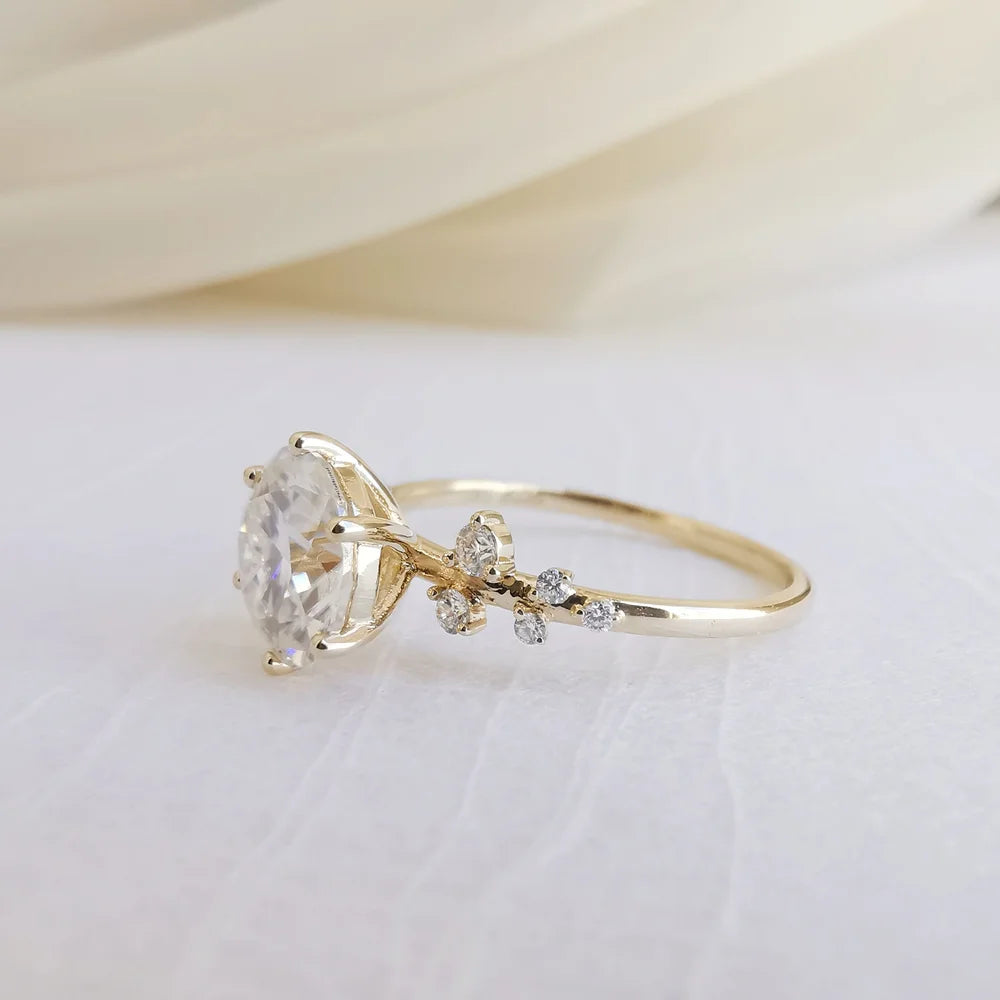 14K "The Gardenia" Moissanite Ring (Round Brilliant & Oval Cut Available)