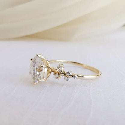 14K "The Gardenia" Moissanite Ring (Round Brilliant & Oval Cut Available)