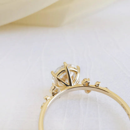 14K "The Gardenia" Moissanite Ring (Round Brilliant & Oval Cut Available)