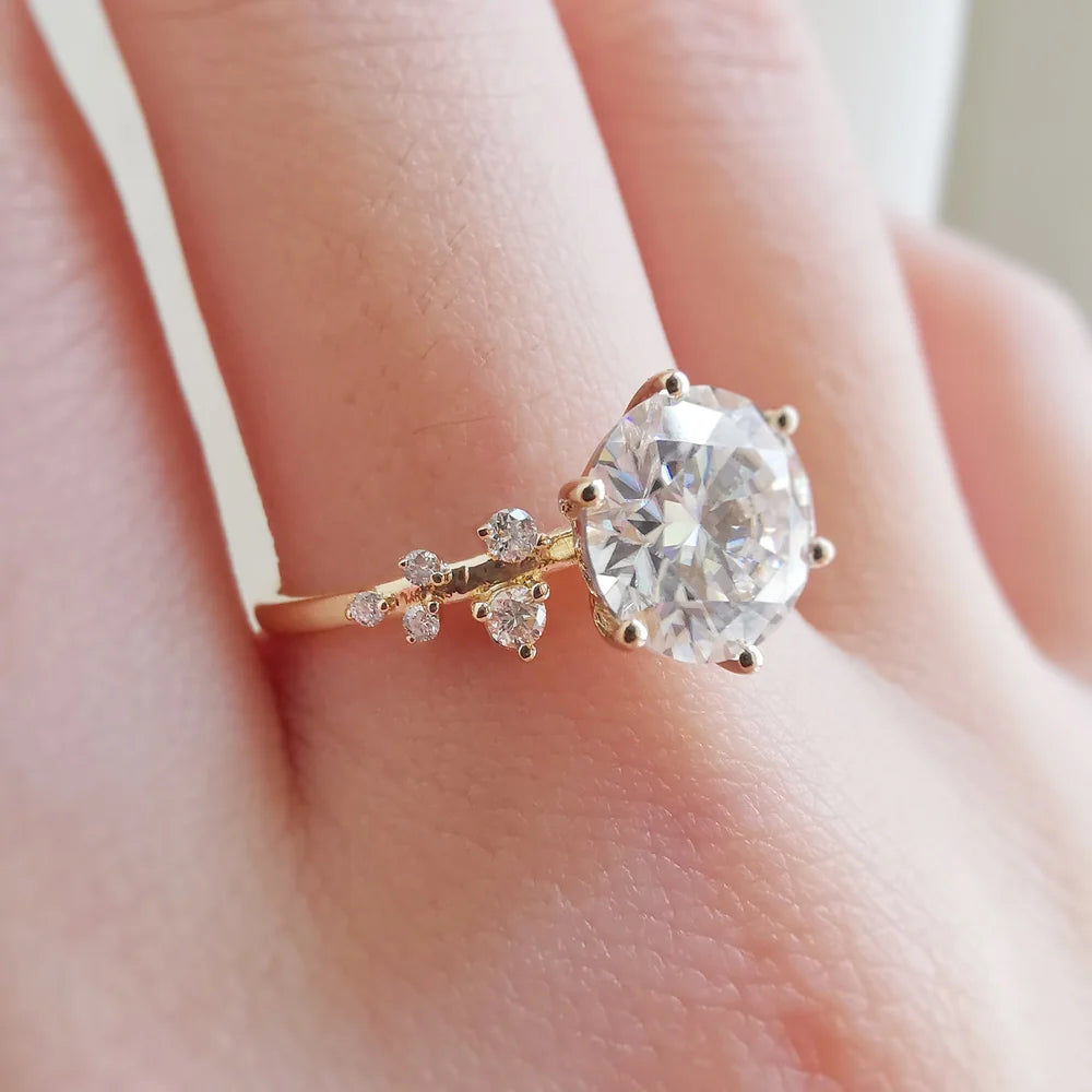 14K "The Gardenia" Moissanite Ring (Round Brilliant & Oval Cut Available)