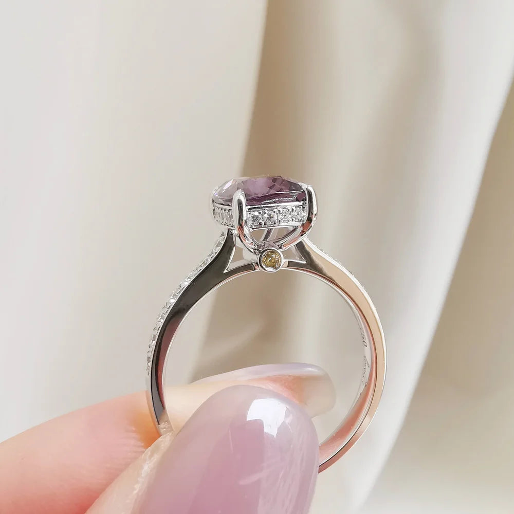 18K Cathedral Black Spinel and Diamond Ring with Citrine