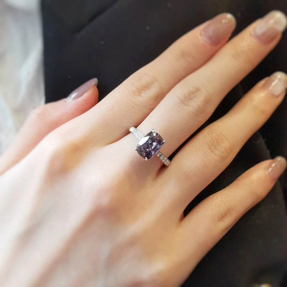 18K Cathedral Black Spinel and Diamond Ring with Citrine