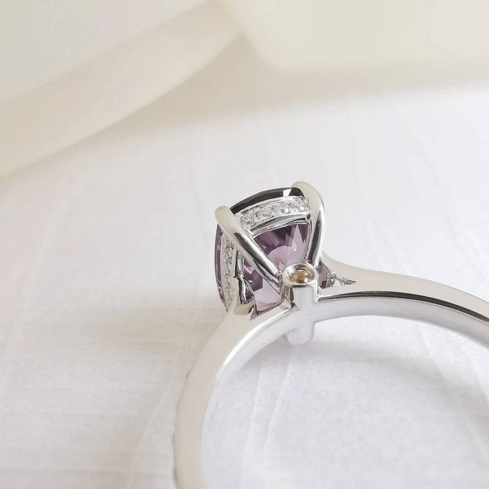 18K Cathedral Black Spinel and Diamond Ring with Citrine