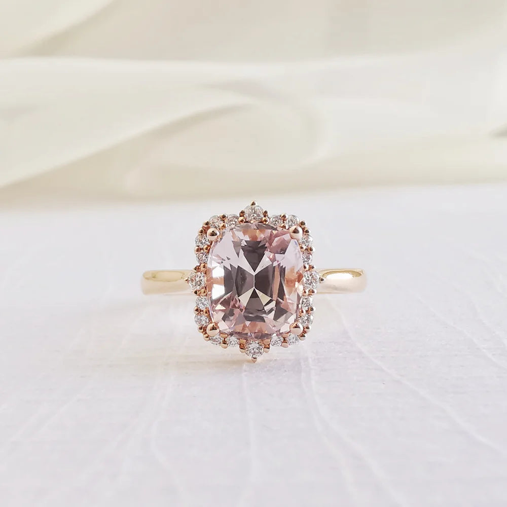 18K Sovereign Cushion Morganite and Diamond Ring