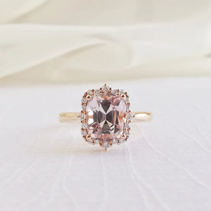 18K Sovereign Cushion Morganite and Diamond Ring