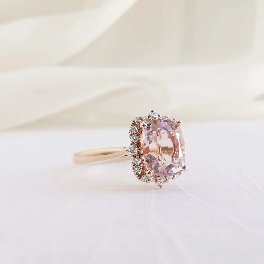 18K Sovereign Cushion Morganite and Diamond Ring
