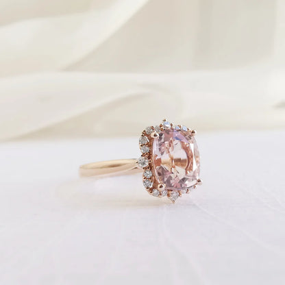 18K Sovereign Cushion Morganite and Diamond Ring