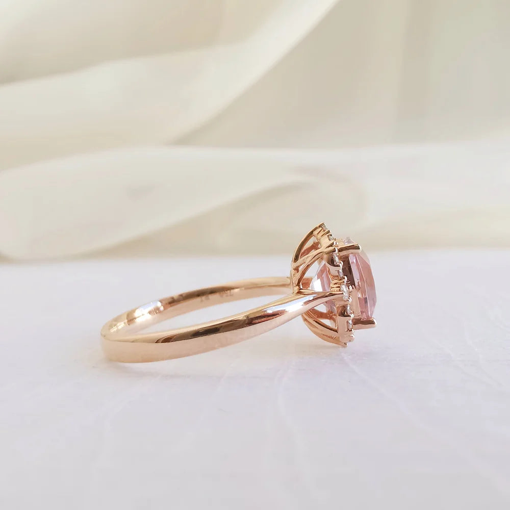 18K Sovereign Cushion Morganite and Diamond Ring