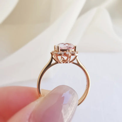 18K Sovereign Cushion Morganite and Diamond Ring