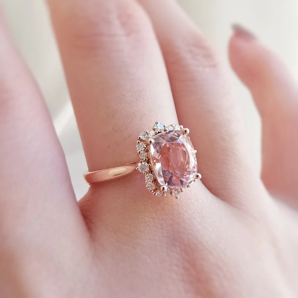 18K Sovereign Cushion Morganite and Diamond Ring