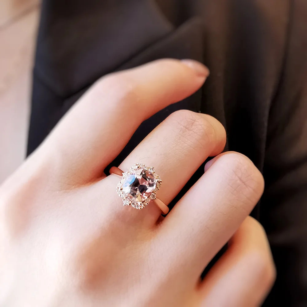 18K Sovereign Cushion Morganite and Diamond Ring