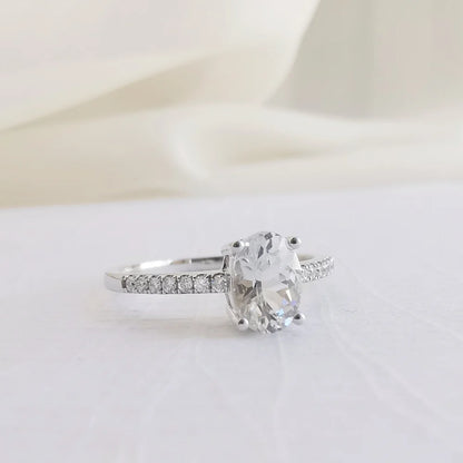 White Sapphire Ring with Diamond Wraps