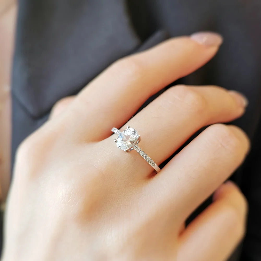 White Sapphire Ring with Diamond Wraps