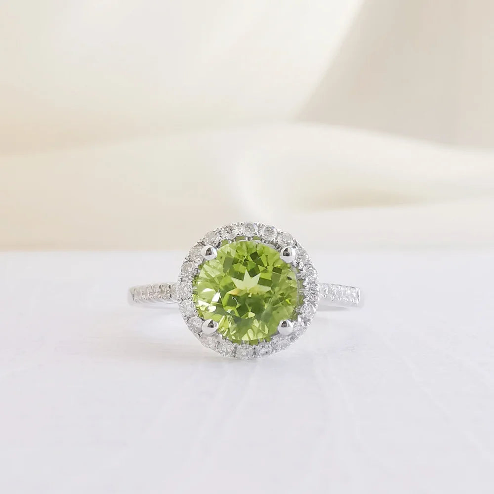 Round Peridot Halo Ring