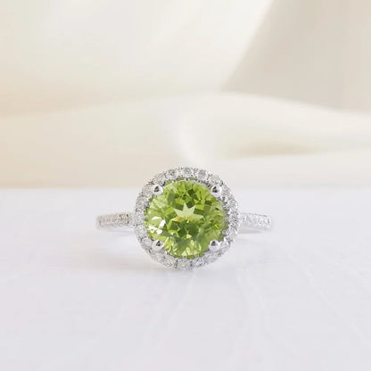 Round Peridot Halo Ring