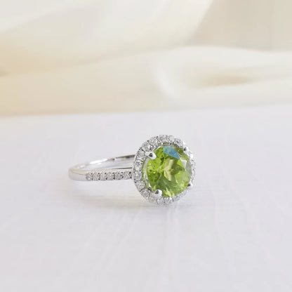 Round Peridot Halo Ring