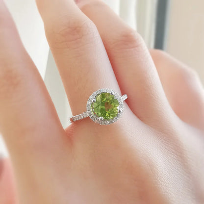 Round Peridot Halo Ring