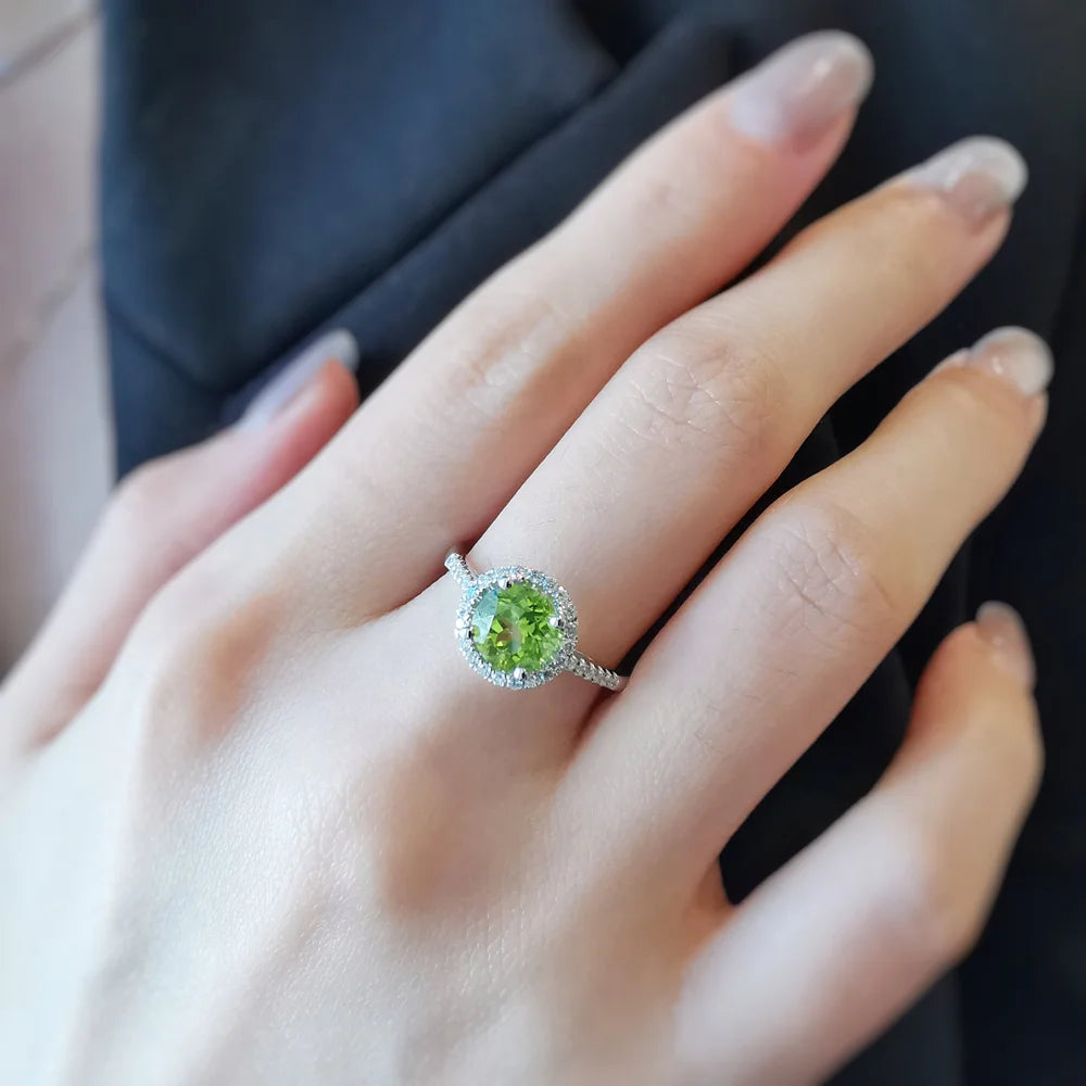 Round Peridot Halo Ring
