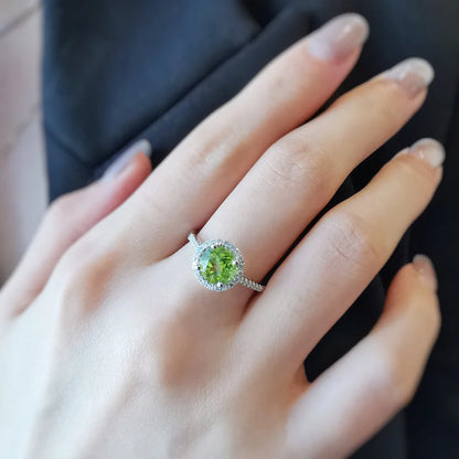 Round Peridot Halo Ring