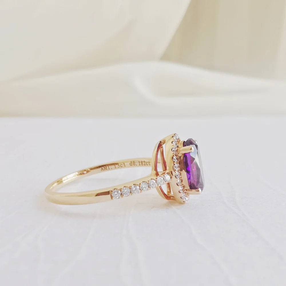 18K Oval Amethyst Halo Ring