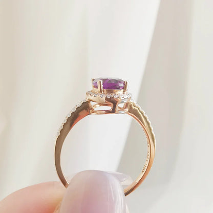 18K Oval Amethyst Halo Ring