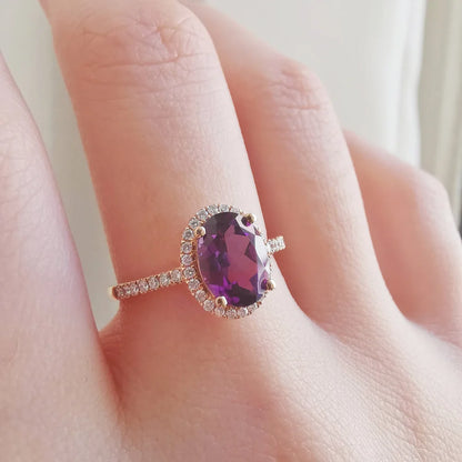 18K Oval Amethyst Halo Ring