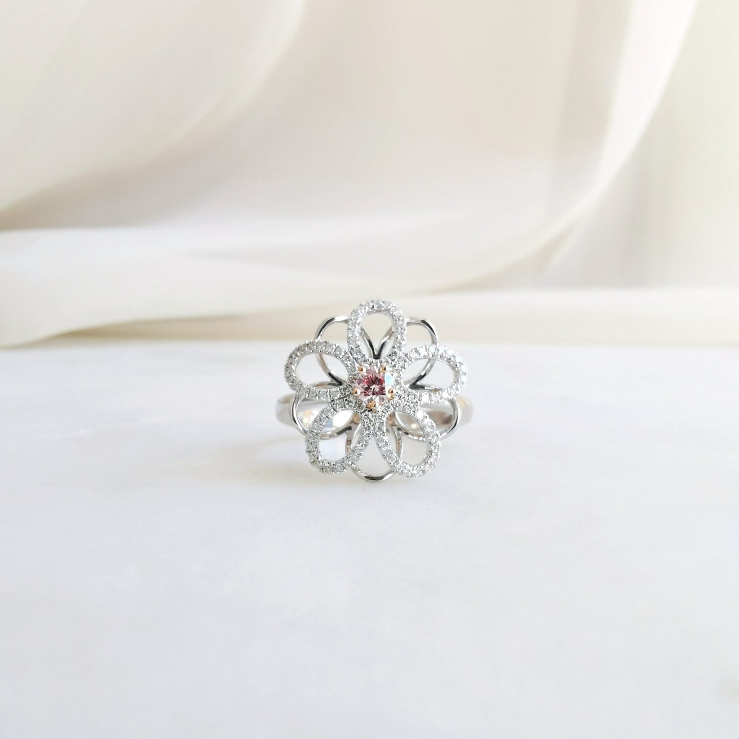 18K Fancy Flower Pink Diamond Ring