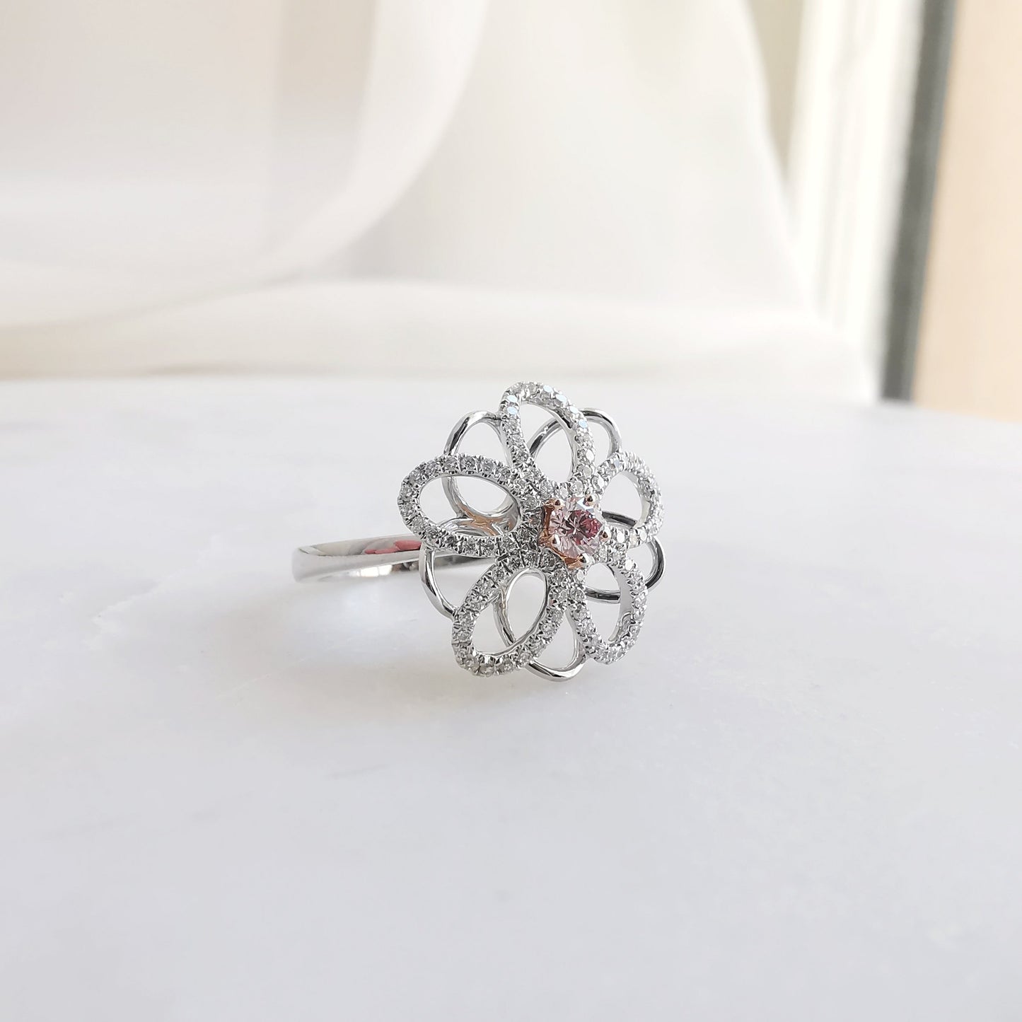 18K Fancy Flower Pink Diamond Ring